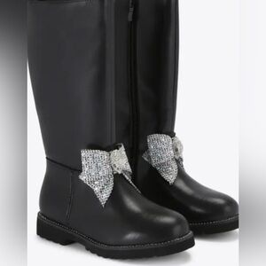 Kurt Geiger London Black Knee-High Boots with Silver Bow girls toddler 5-NEw